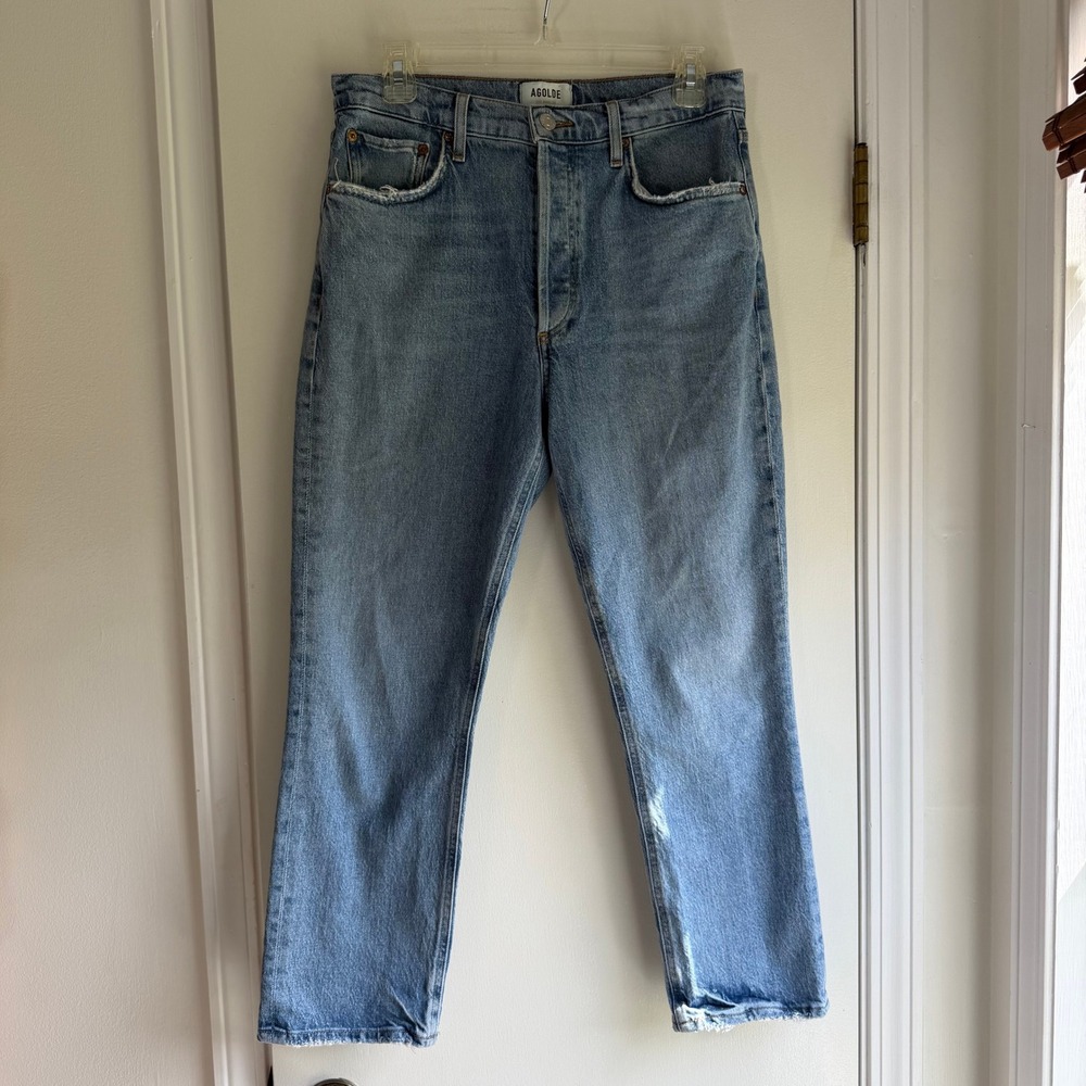 Agolde Riley Crop High Rise Straight Leg Jeans Light Blue A056-1554 Size 28